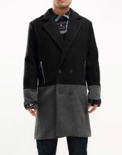  Mens Black Half Way There Double Breasted Overcoat Peacoat