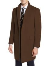  Mens Brown Four Button Cuffs Wool Fabric Big and Tall Mens Peacoat
