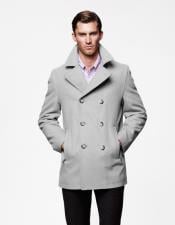  Mens Light Grey Six Button Wool Fabric Big and Tall Mens Peacoat