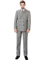  Mens Double Breasted Suits Grey Flannel Classic Fit Sharp Unique Style Suit