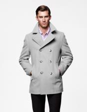  Mens Designer Mens Wool Mens Peacoat Sale Wool Fabric double breasted Style Coat For men Light Grey