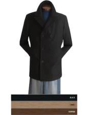  Mens Dress Coat COAT08 Mens Pea Coat Wool Blend Double Breasted Broad