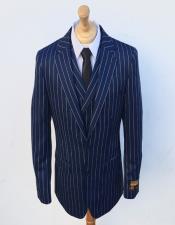  Bold Stripe Gangster Suit Double Breasted Suit Blue