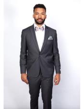  Gray Peak Lapel Slim Fit Graduation Suit For Boy / Guys 