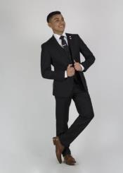  Black Slim Fit Center Vent Graduation Suit For Boy / Guys 
