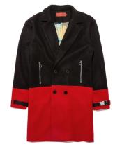   Double Breasted Overcoat - Wool Mens Peacoat - Three Quarter Topcoat Black and Red