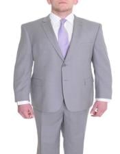  Mens Portly Fit Solid Gray Two Button Suit Executive Fit Suit -