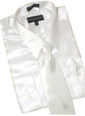 SKU#ST612 Satin White Dress Shirt Tie Hanky Set 