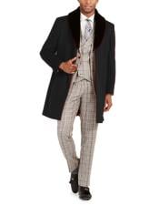  Mens Faux-Fur Trim Overcoat Three Quarter Length Coat