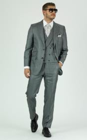  Gray Textured Double Breasted Suits Shawl Lapel Vest 