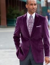  Notch Lapel Two-Button Pure Cotton Velvet Purple Sport Coat velour Mens blazer Jacket