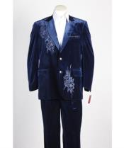 Mens blazer Jacket Mens 2 Button Midnight Blue ~ Navy Velvet Jacket With Floral Pattern Satin Peak