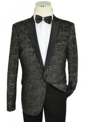  Black / Metallic Multi-Color Lurex Classic SlimFit Cut Velvet velour Mens blazer Jacket / Bow Tie