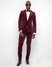  Suit (Jacket and Pants Velvet Fabric) + Burgundy velour Mens blazer Jacket Burgundy Suit