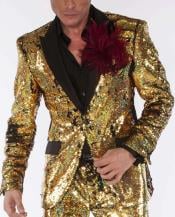  Mens Gold/Black  Sequin Long Sleeve Suits
