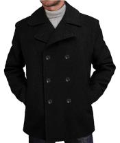  Mens Black Regular Fit Double Breasted Big And Tall Wool Mens Peacoat