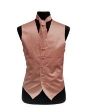  Mens Rose Gold - Dusty Rose Satin Vest and Necktie Set