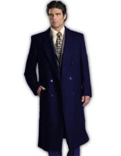   Navy Blue Wool Double Breasted Wool Overcoat ~ Long Mens Dress