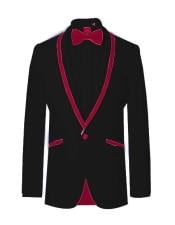  ~ Wedding Tuxedo Dinner Jacket Black/Burgundy Trim