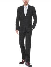  Mens Black Plaid Pattern Slim Fit Polyester Blend Checkered Suit