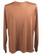  Brown Shiny Long Sleeve Mock Neck Shirt for Men