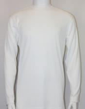  White Shiny Long Sleeve Mock Neck Shirt for Men