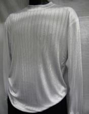  Mens White Stripe Short Sleeve Mock Neck Shirt 