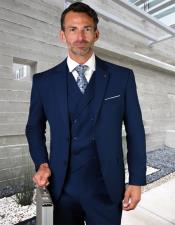  Sapphire Ticket Pocket Wool Fabric Double Breasted Suit