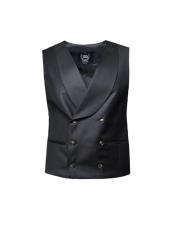  Six Button Double Breasted Shawl Lapel Vest In Black