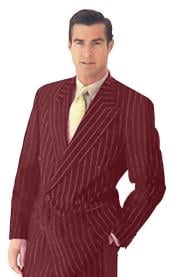  Brand New Wine Pinstripe Double Breasted Suits Super 120s Acrylic/Rayon Developed