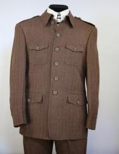 High Collar Suits With Safari Pocket Pleated Pants Coffee