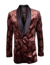 Double Breasted Tuxedo Copper Floral Pattern Double Breasted Blazer 