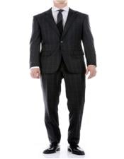  Mens Black Plaid Check 2 Button  Windowpane Suit - Wool