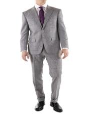  Light Grey Plaid Check  Slim Fit Flat Front Windowpane Suit