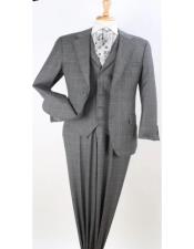  Classic Fit Suit Mens Grey Windowpane Wool Fabric Ticket Pocket Checkered Suit