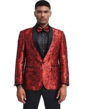  Red And Black Prom ~ Wedding Tuxedo Slim Fit Suit (Pants Vest Included)- Dinner Jacket Blazer Sport Coat