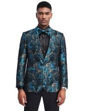  Style#-B6362 Turquoise ~ Grey One Chest Pocket Prom ~ Wedding Tuxedo