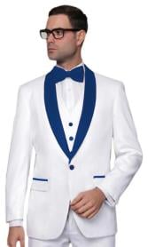  Wedding ~ Prom White Tuxedo With Navy Blue Color Lapel Vested 3 Piece Suit
