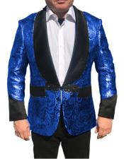  Nardoni Brand Menss Shawl Collar Fancy Sharkskin Chinese Style Party Blazer In Silver Paisley
