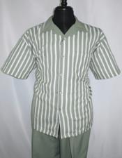  Mens Olive Green 5 Buttons Short Sleeve Walking Suit