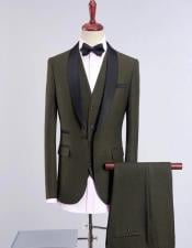  Style#-B6362 Mens Army Green Four-Button Wool Blend Back Vent Tuxedos