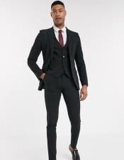  Extra Slim Fit Suit Black Wool Fabric Shorter Sleeve~ Shorter Jacket SKU#SK646