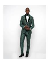  Mens Forest Green Velvet Shawl Lapel with Trim Wedding ~ Prom Suit 