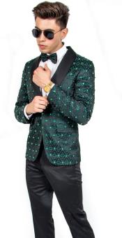  Mens Green Fashion Black Satin Shawl Lapel Wedding ~ Prom Suit 