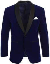 Style#-B6362 Mens Velvet Tuxedo Blazer Slim Fit Indigo Blue With Black