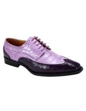  6870 Two Toned Wingtip Exotic Skin Alligator Print Lace Up Dress Shoe