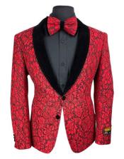  Red Tuxedo Red and Black Floral Flower Paisley Tuxedo Suit