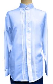  Mandarin Collar ~ Banded Collar Dress Shirts Royal Blue