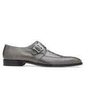  Mens Josh Ostrich Monk Strap Shoes Gray- Mens Buckle Dress Shoes