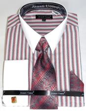  Mens Fashion Dress Shirts and Ties Red Awning Stripe Colorful Mens Dress